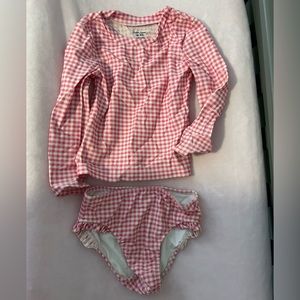 Ralph Lauren pink and white gingham rash guard and ruffle bottoms